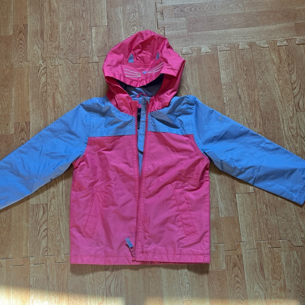 Fog Girls Hooded Rain Jacket Pink Blue Colorblock Lightweight Coat